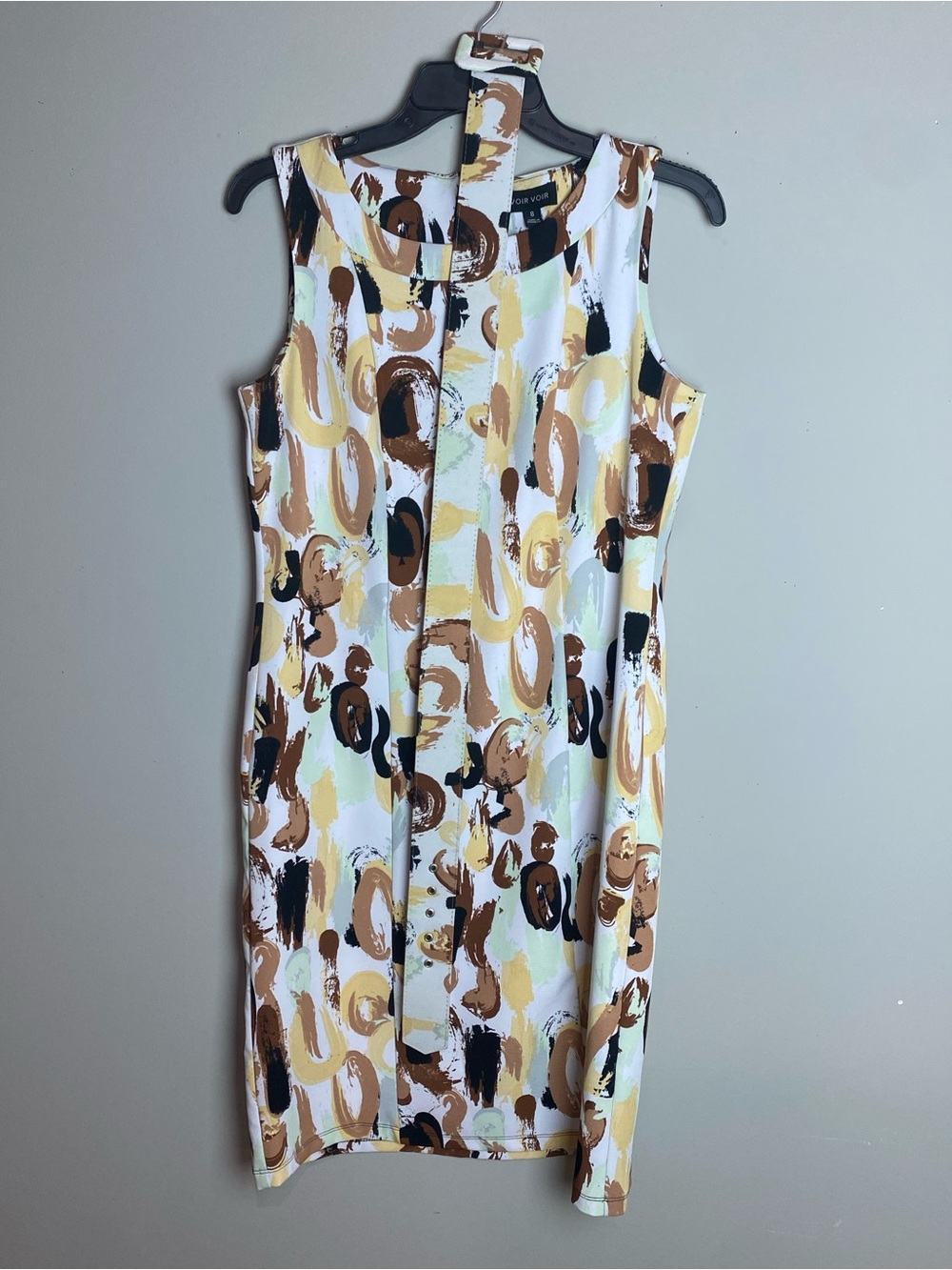 Voir Voir Abstract Brushstroke Sheath Dress - White, Brown & Yellow